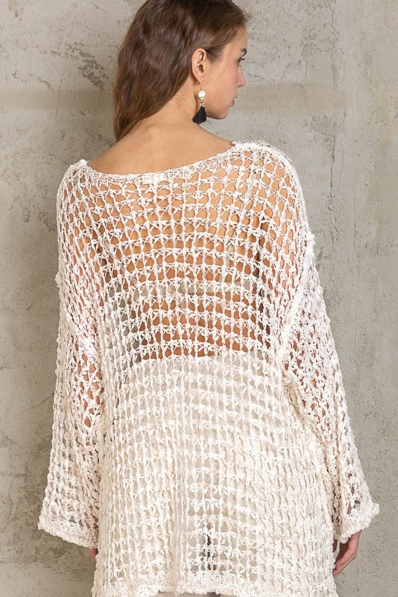 Lucky in Love White Oversized Crochet Sweater