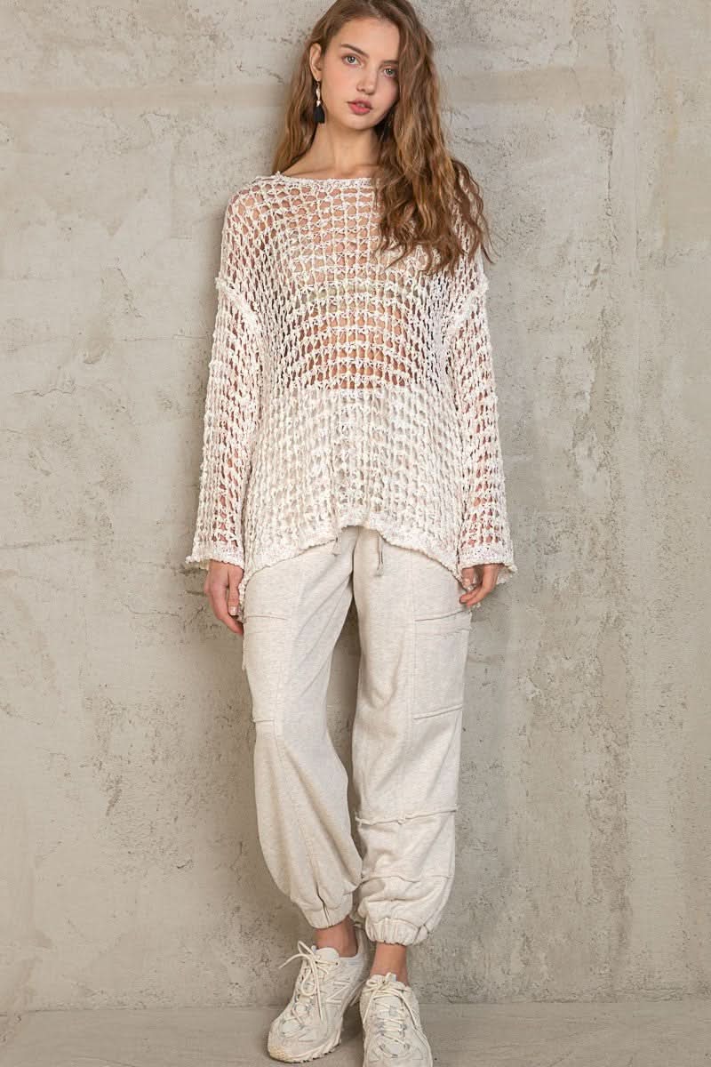 Lucky in Love White Oversized Crochet Sweater