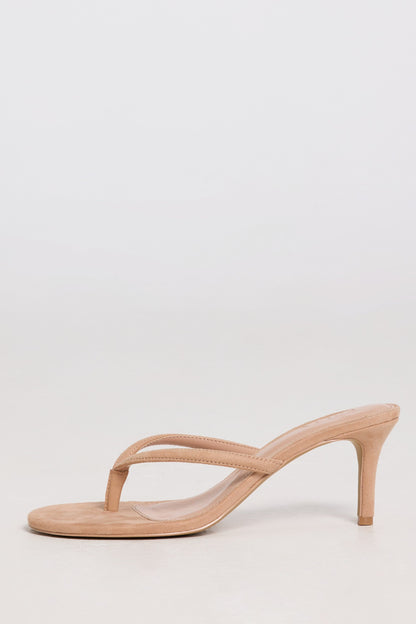 Heeled Thong Sandals in Soft Tan