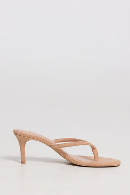 Heeled Thong Sandals in Soft Tan