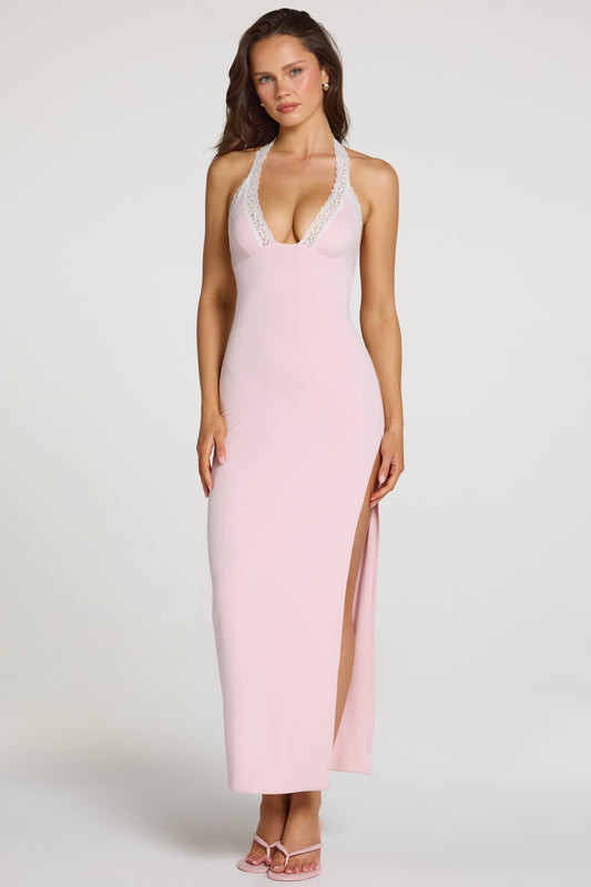 Modal Lace-Trim Maxi Dress in Baby Pink
