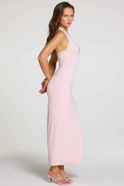 Modal Lace-Trim Maxi Dress in Baby Pink