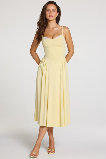 Modal Lace-Trim Midaxi Dress in Pastel Yellow