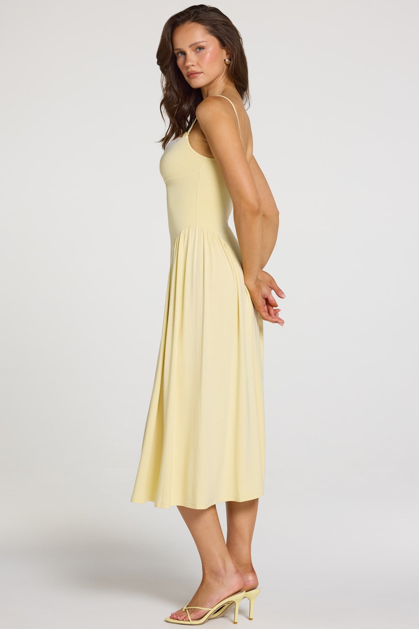Modal Lace-Trim Midaxi Dress in Pastel Yellow