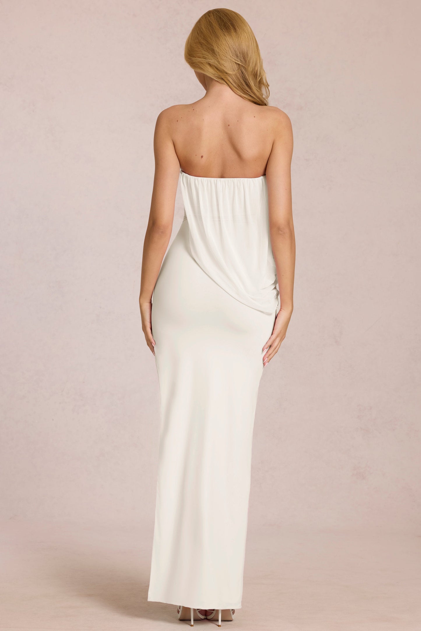 Bandeau Draped Maxi Dress in Pearl