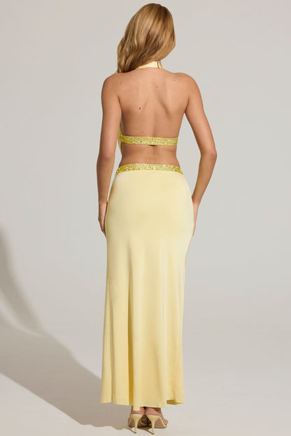 Embellished Low-Rise Maxi Skirt in Lemon Yellow