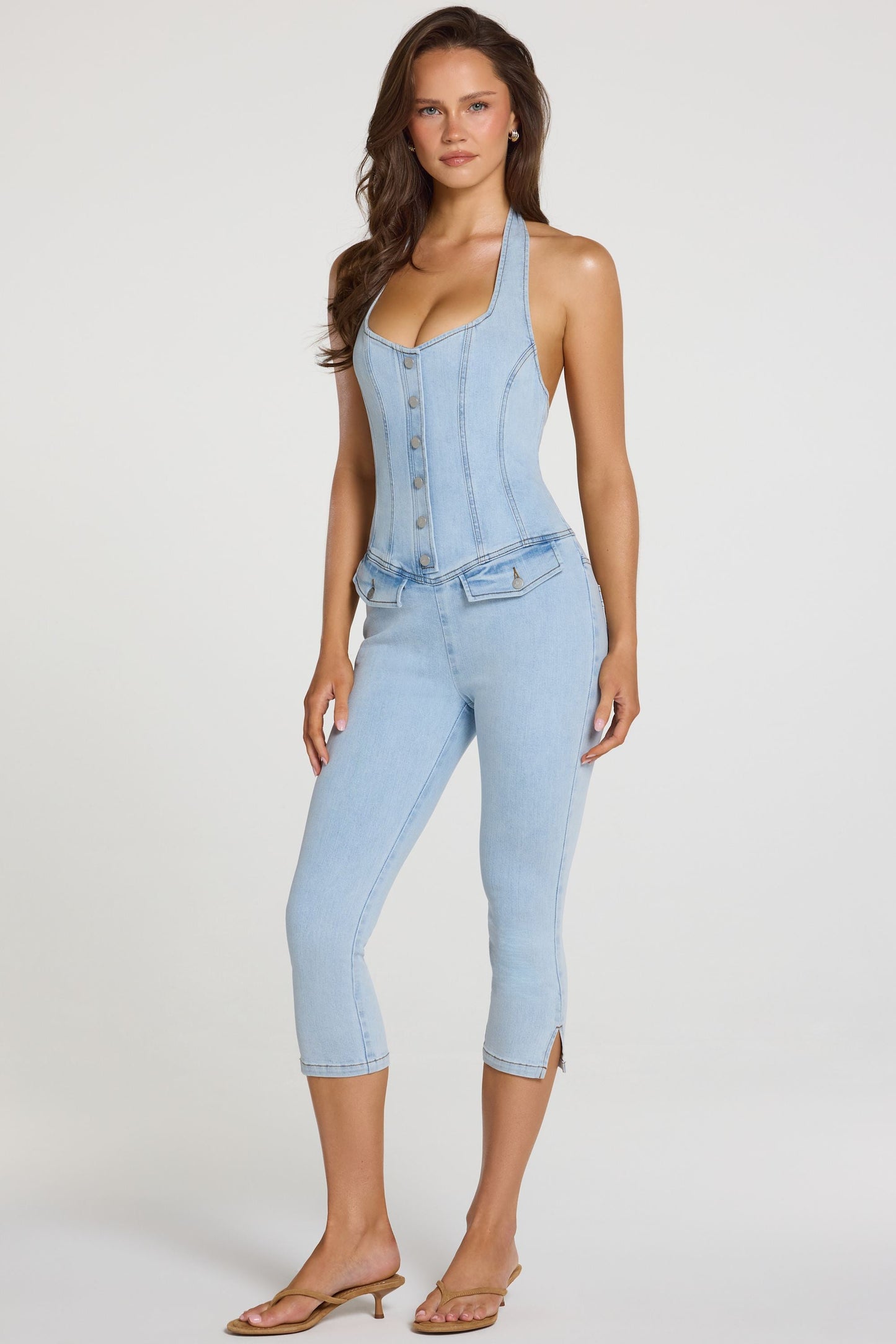Denim Capri Jumpsuit  in Light Denim