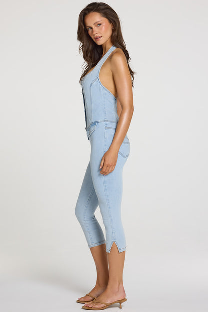 Denim Capri Jumpsuit  in Light Denim