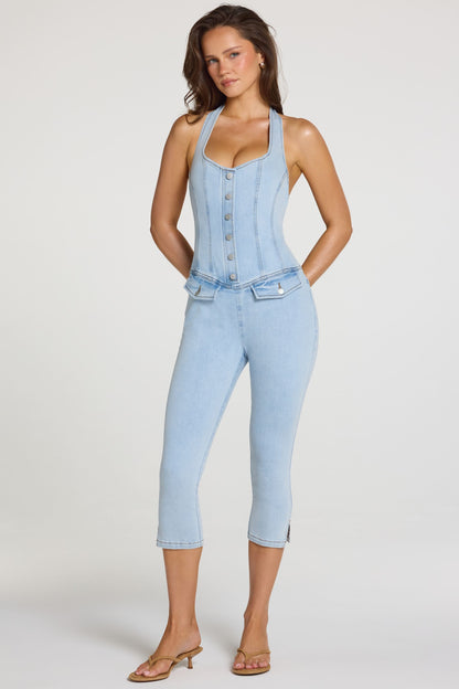Denim Capri Jumpsuit  in Light Denim