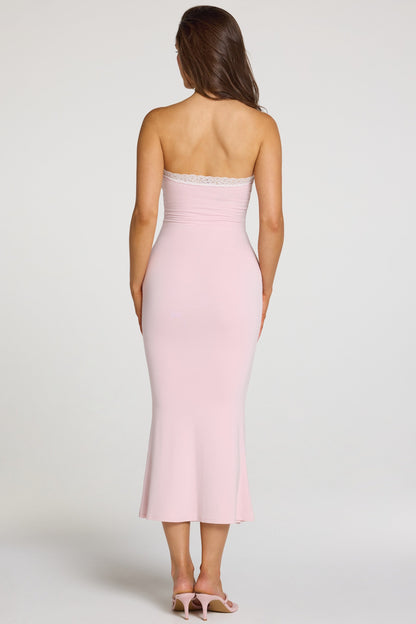 Modal Lace-Trim Midaxi Dress in Baby Pink
