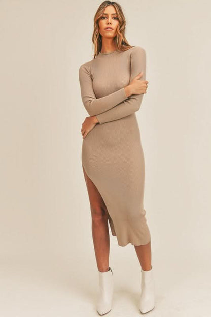 Pauline Taupe Ribbed Bodycon Midi Dress