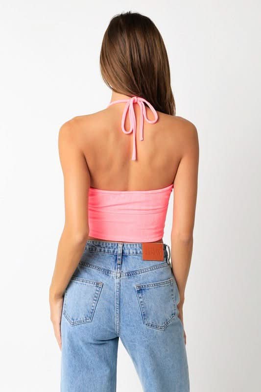 Gemma Pink Slinky Halter Crop Top