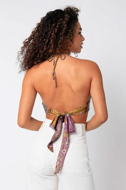 Corinna Mauve Multi Print Halter Top