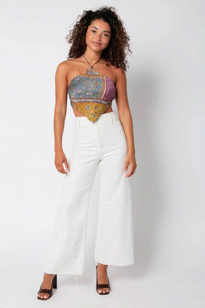 Corinna Mauve Multi Print Halter Top