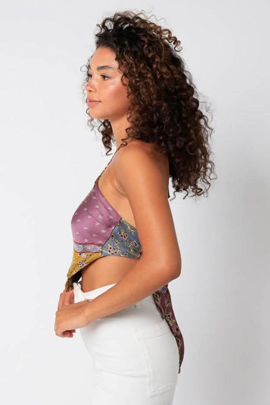 Corinna Mauve Multi Print Halter Top