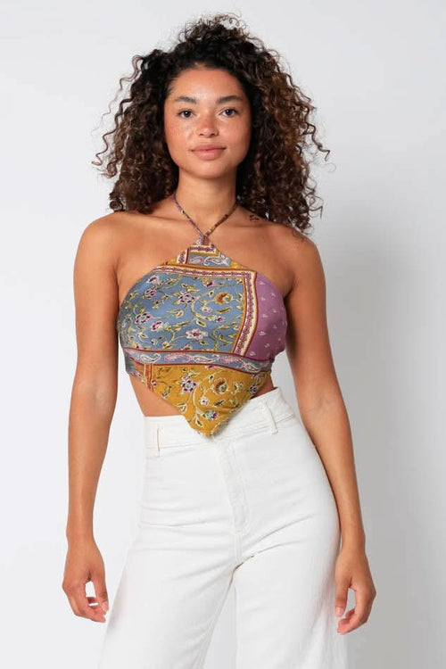 Corinna Mauve Multi Print Halter Top