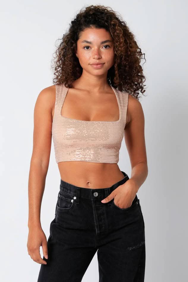 Izzie Blush Lurex Sleeveless Crop Top