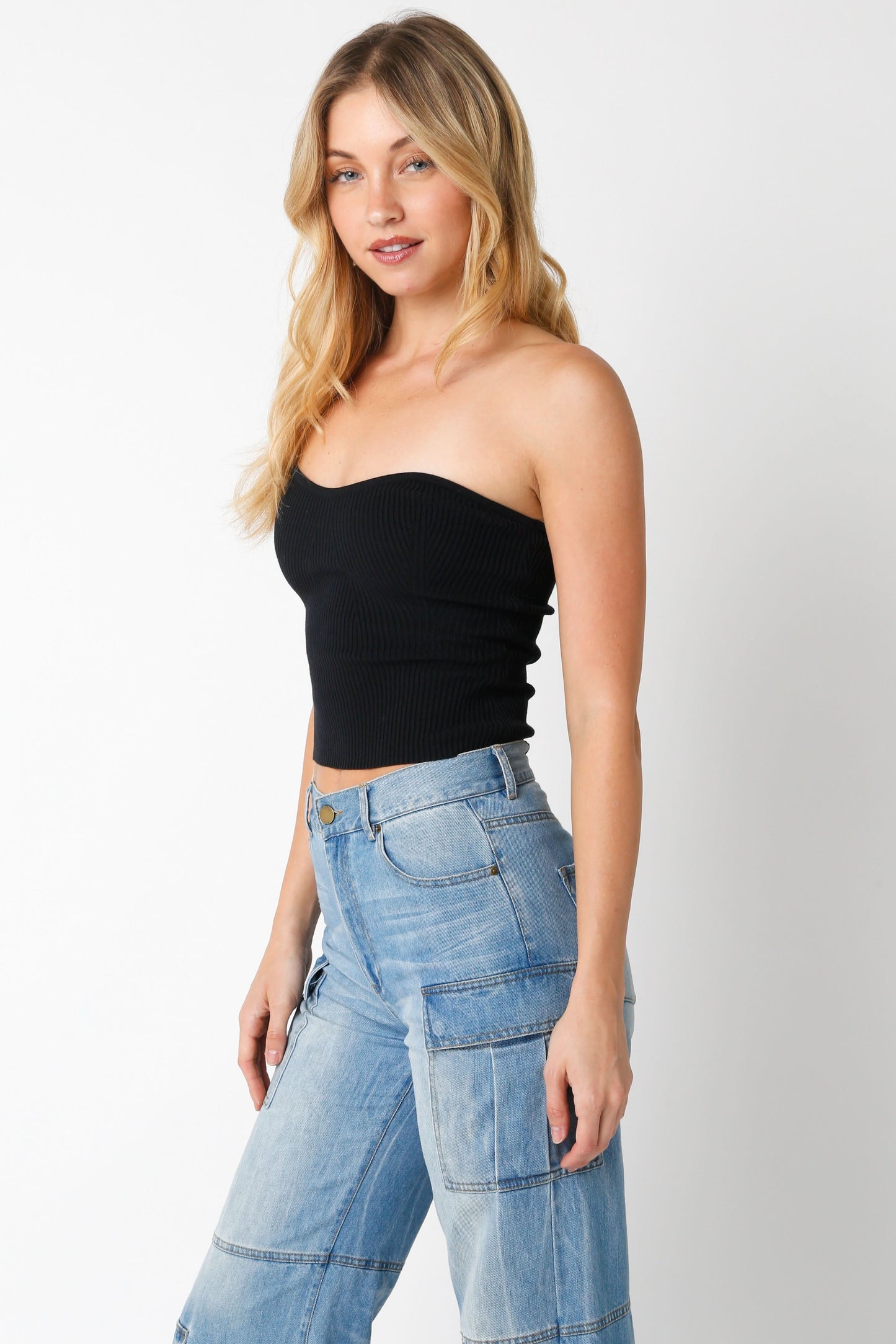 Leah Black Ribbed Tube Top
