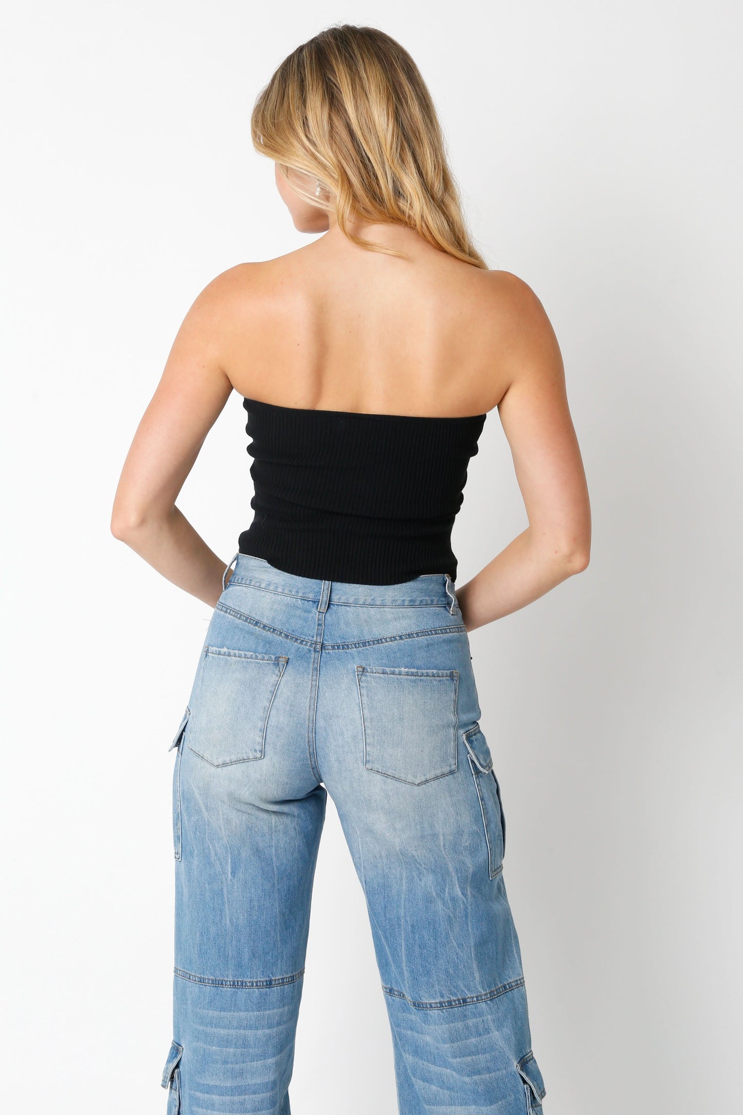 Leah Black Ribbed Tube Top