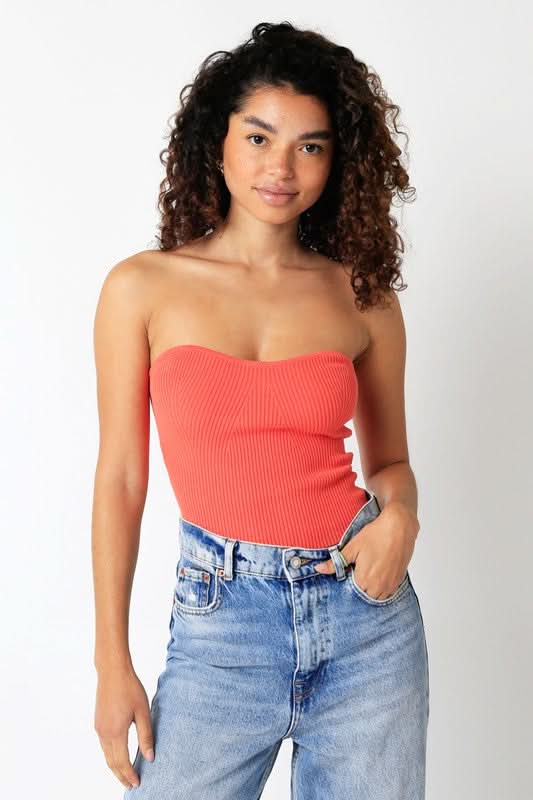 Leah Tangerine Ribbed Tube Top