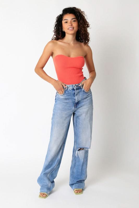 Leah Tangerine Ribbed Tube Top