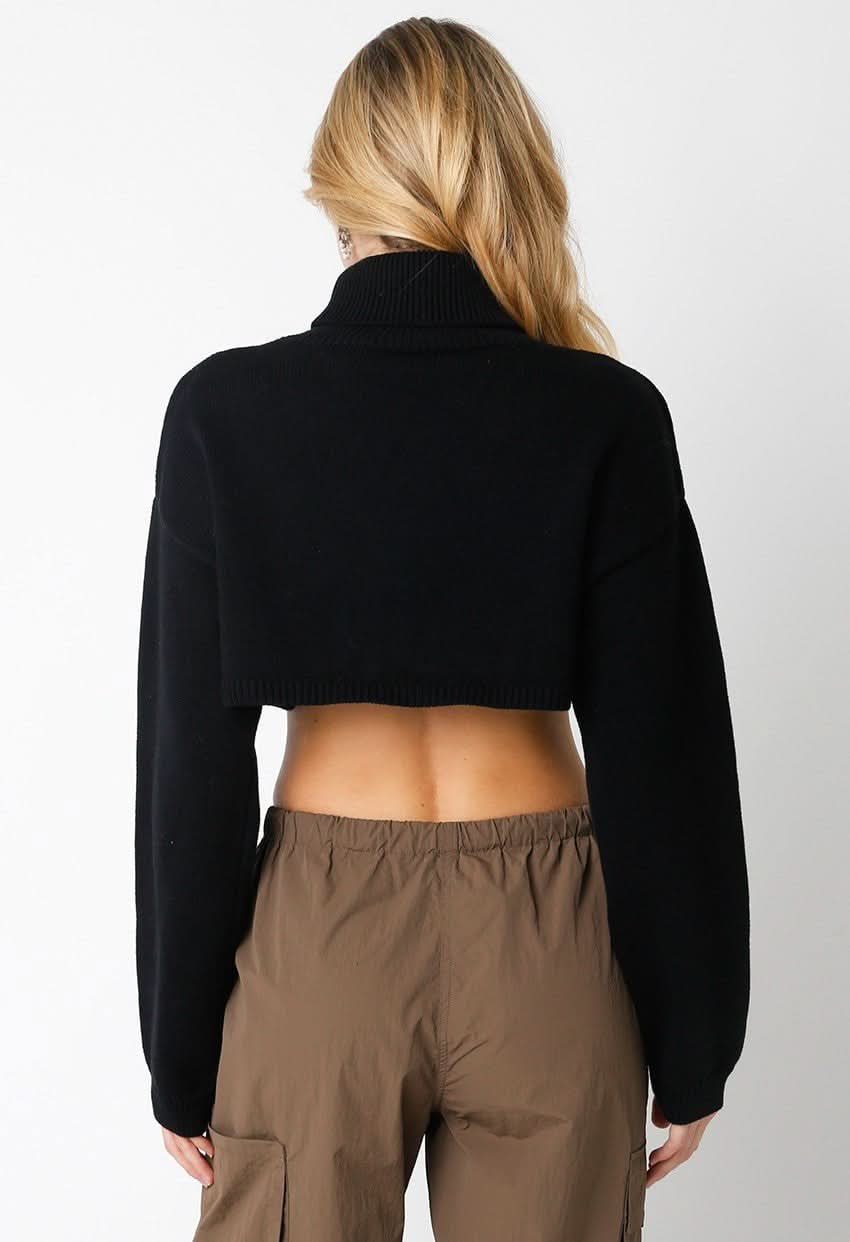 Marla Black Cropped Turtleneck Sweater
