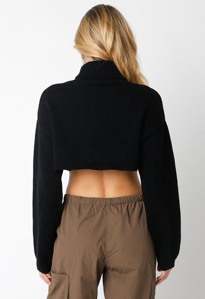 Marla Black Cropped Turtleneck Sweater