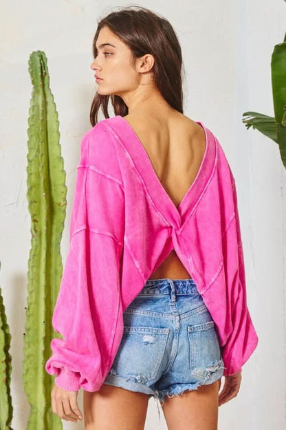 Ellie Pink Twist Front Sweatshirt