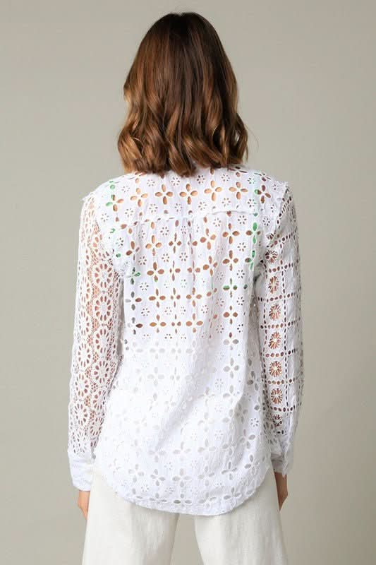 Devi White Crochet Lace Button Down Top
