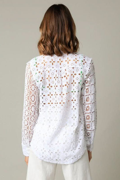 Devi White Crochet Lace Button Down Top