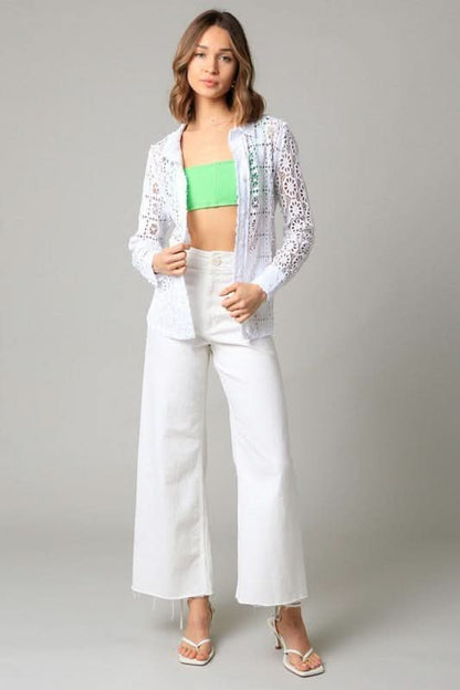 Devi White Crochet Lace Button Down Top
