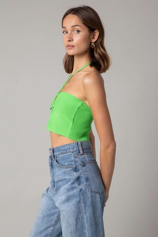 Lani Apple Green Halter Knit Crop Top