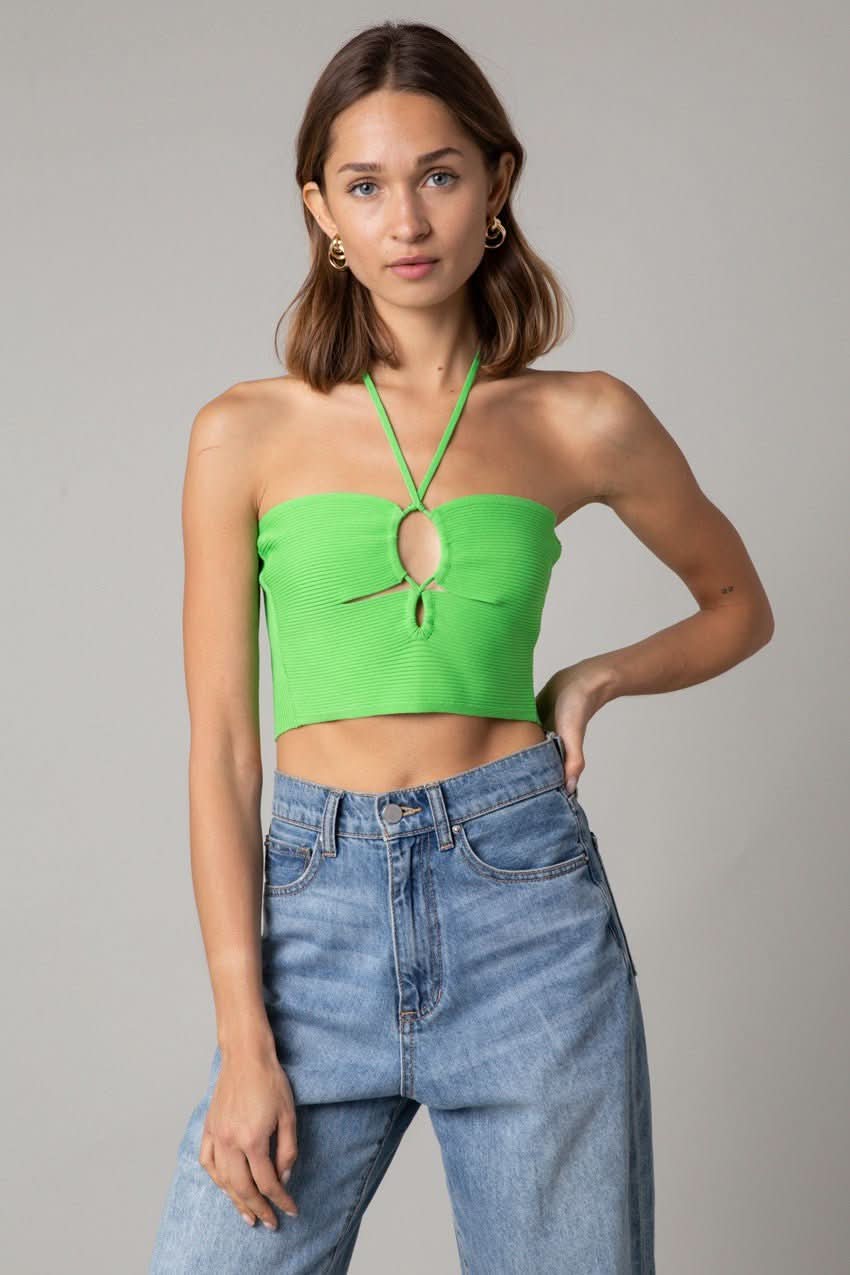 Lani Apple Green Halter Knit Crop Top