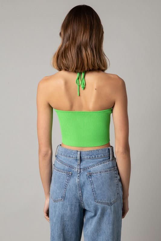 Lani Apple Green Halter Knit Crop Top