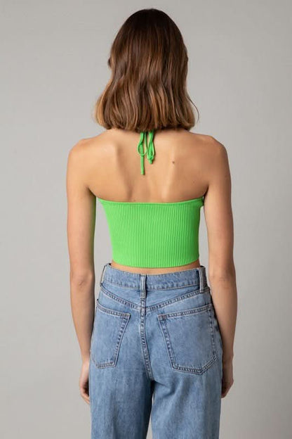 Lani Apple Green Halter Knit Crop Top