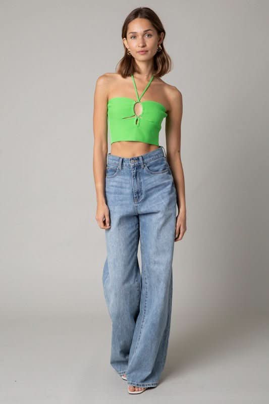 Lani Apple Green Halter Knit Crop Top