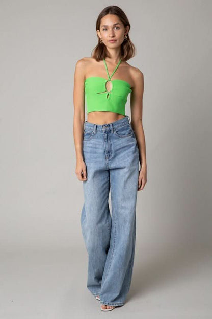 Lani Apple Green Halter Knit Crop Top