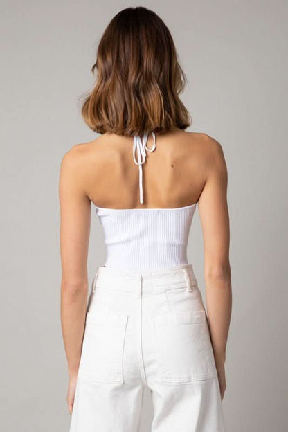 Lani White Halter Knit Crop Top