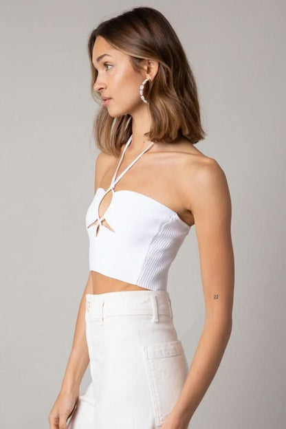 Lani White Halter Knit Crop Top