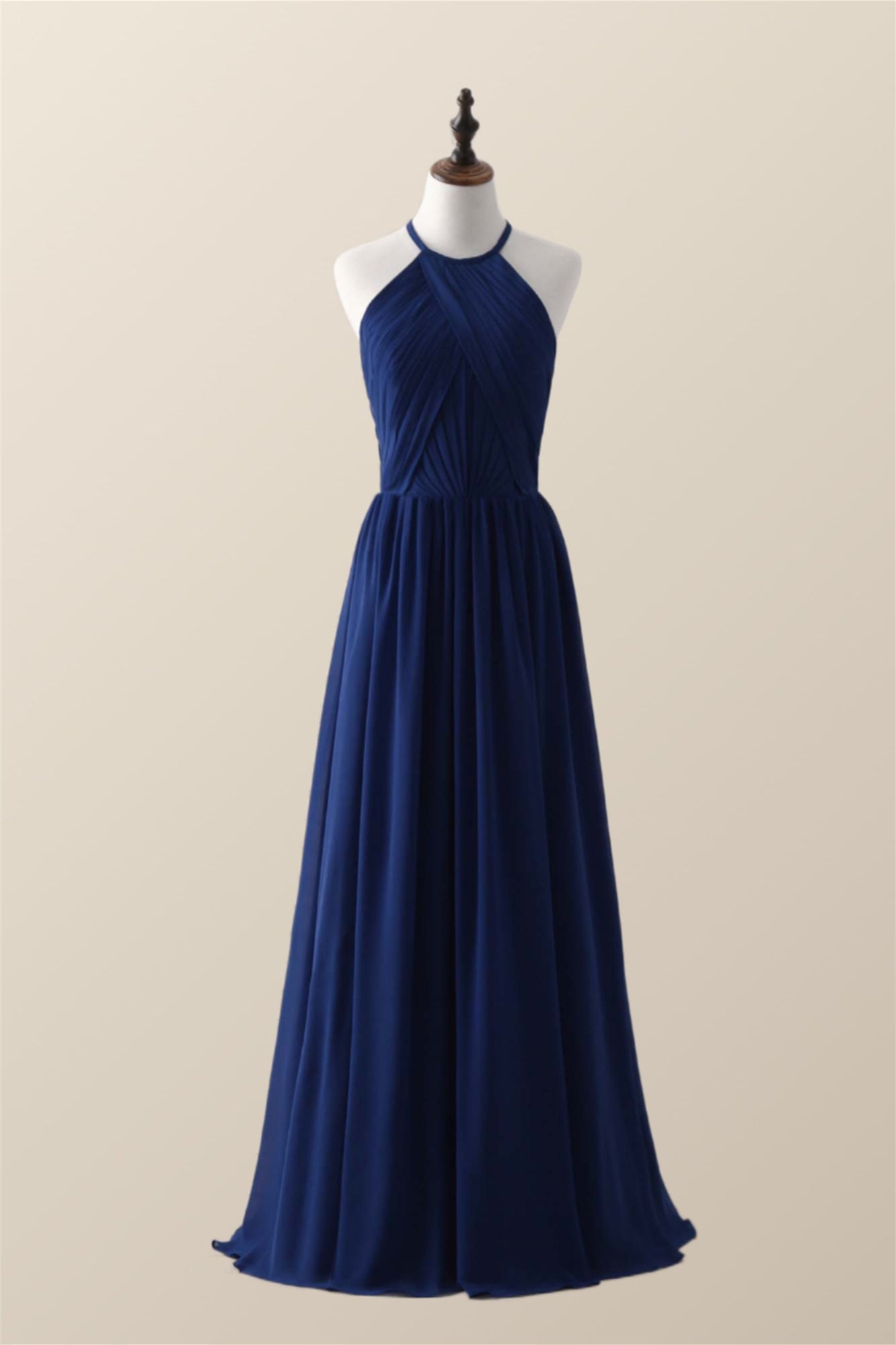 Halter Burgundy Pleated Long Bridesmaid Dress