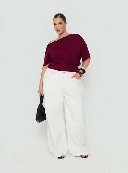 Ashlinn Off Shoulder Drapey Top Cherry Lacquer Curve