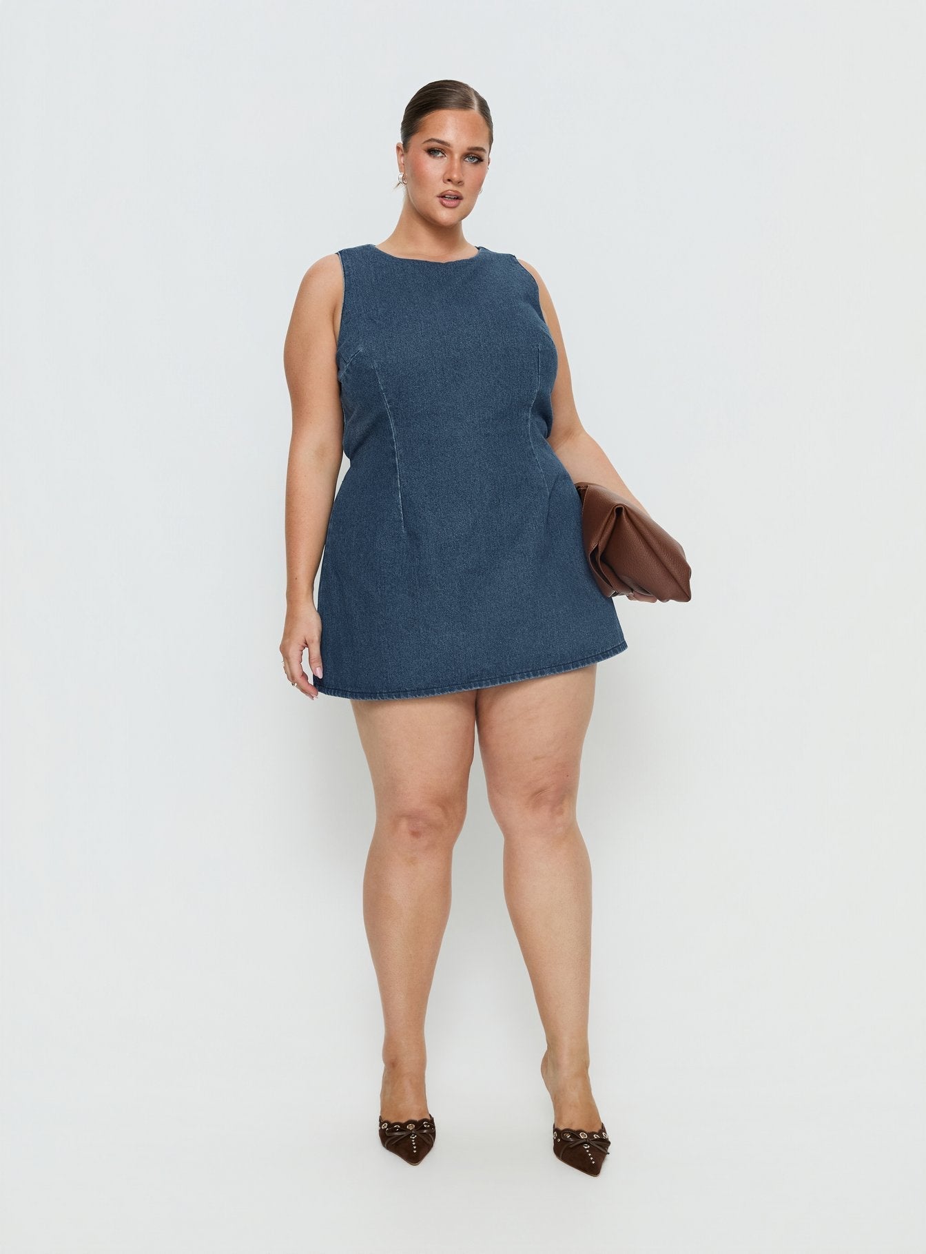 Ainsleigh Shift Denim Romper Mid Blue Wash Curve