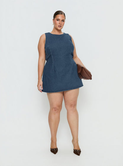Ainsleigh Shift Denim Romper Mid Blue Wash Curve