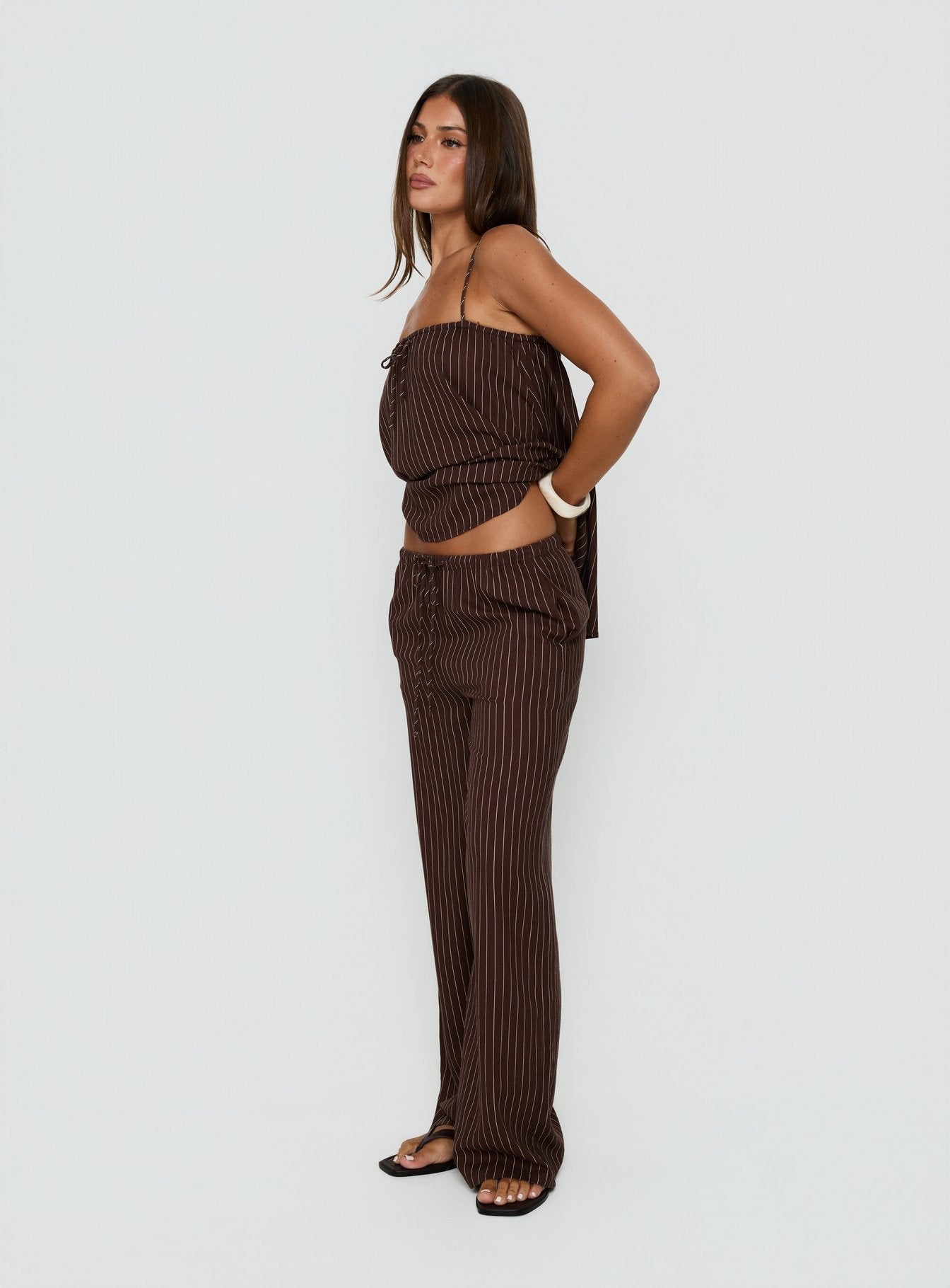 Amibella Mid Rise Wide Leg Pants Brown / Cream Stripe