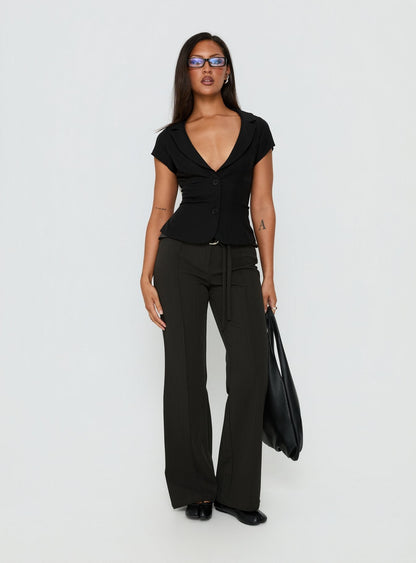 Alexandrea Plunge Button Up Top Black