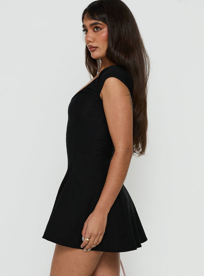 Bowee Fit and Flare Short Sleeve Mini Dress Black