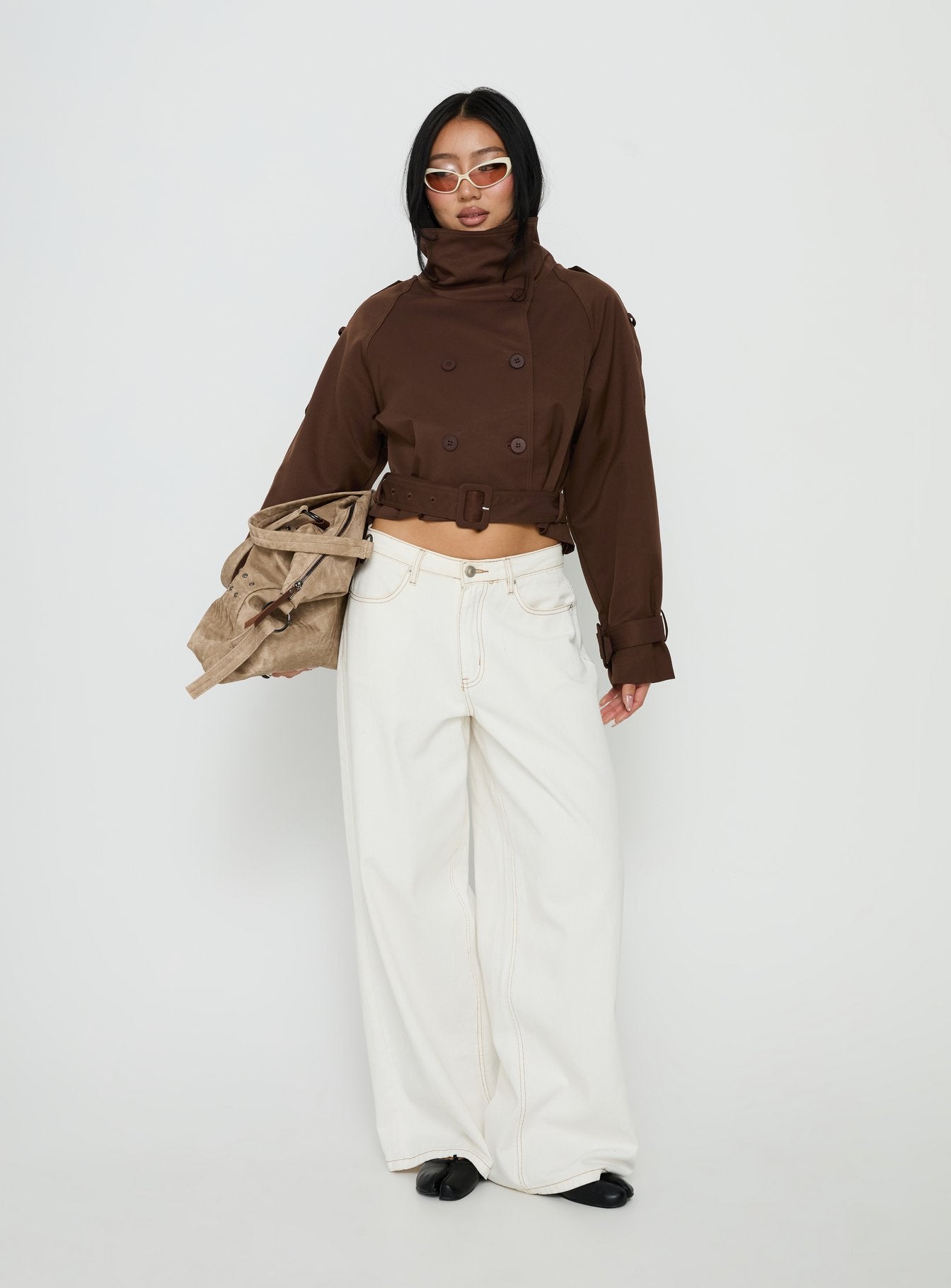 Blanc Cropped Trench Coat Chocolate