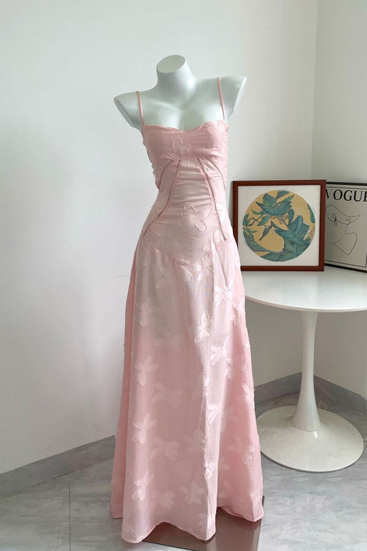 Dreamy Pink Straps Long Dress