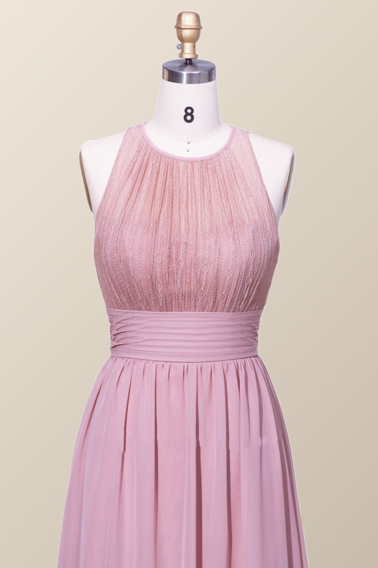 Halter Blush Pink Chiffon A-line Long Bridesmaid Dress
