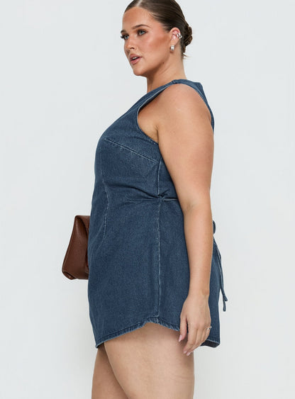 Ainsleigh Shift Denim Romper Mid Blue Wash Curve